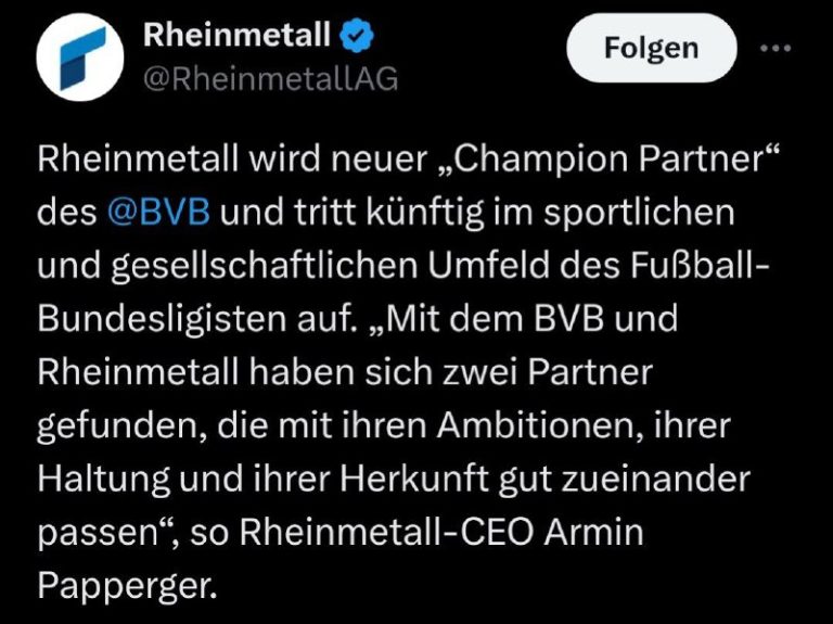 Rheinmetall wird Sponsor von Borussia Dortmund: Partnerschaft für drei Jahre