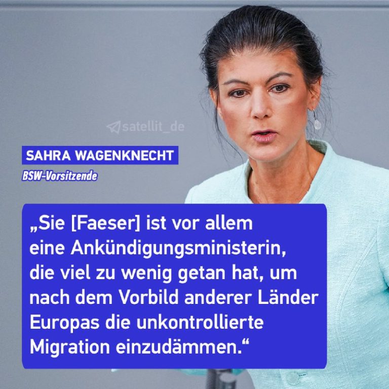 Kritik an Faeser: Wagenknecht stellt Sicherheitskurs in Frage