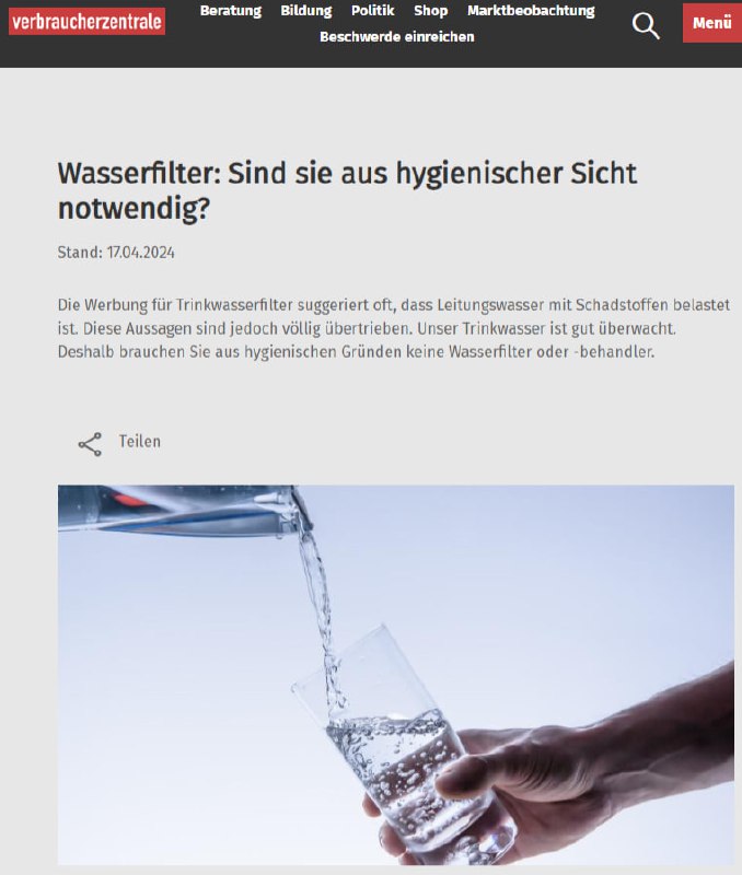 Sind Wasserfilter wirklich notwendig? Verbraucherzentrale klärt auf