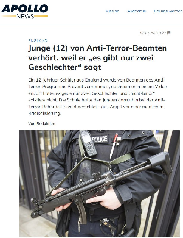 12-jähriger Schüler wird von Extremismus-Ermittlern befragt