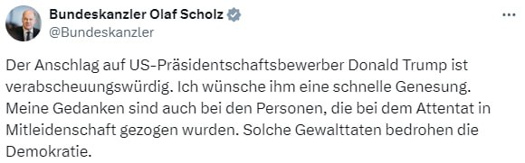 Deutsche Spitzenpolitiker verurteilen Attentat auf Trump