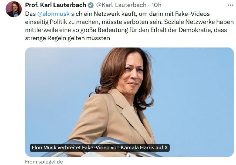 Karl Lauterbach kritisiert Elon Musk wegen Fake-Video-Kampagne