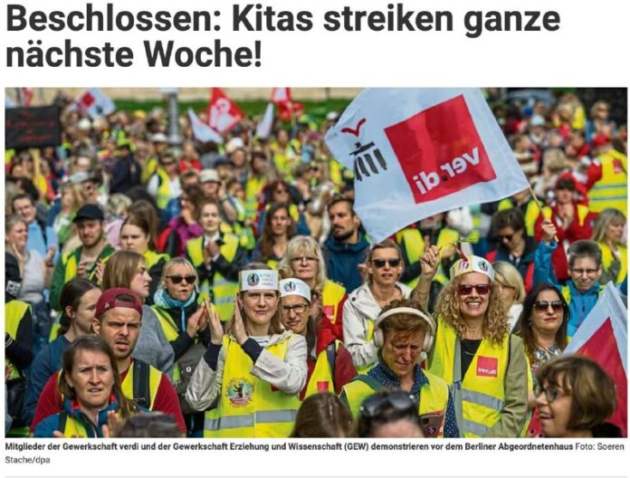 Kindergärten in Berlin werden die ganze nächste Woche streikenErzieher in Kitas...