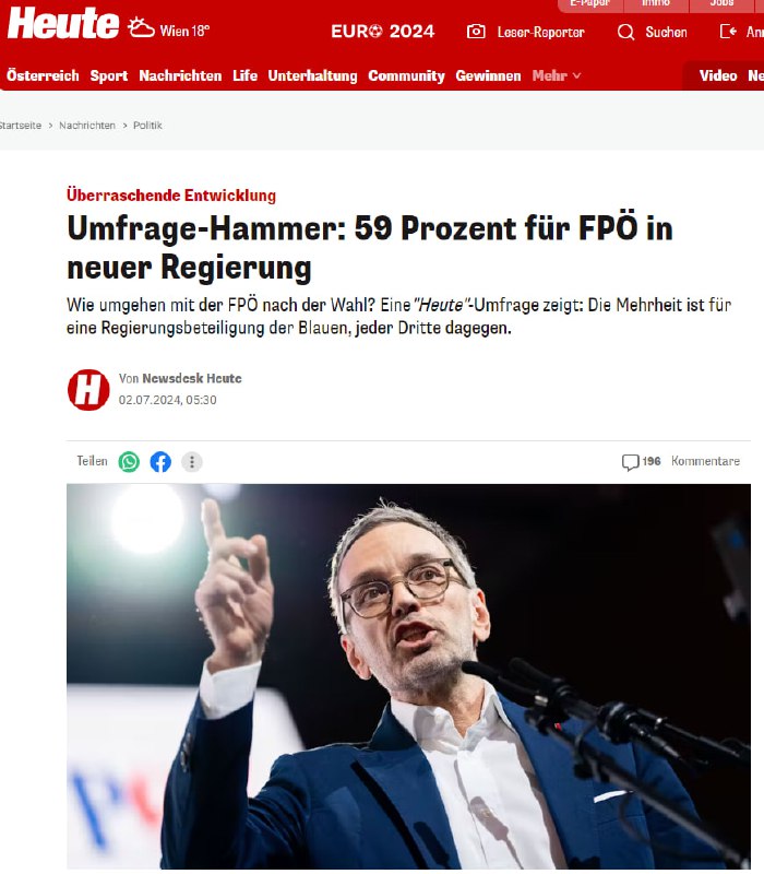 Umfrage: 59 Prozent für FPÖ in neuer Regierung