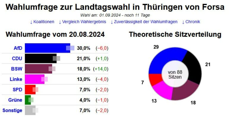 AfD führend bei Landtagswahlen 2024 in Thüringen – Umfrage