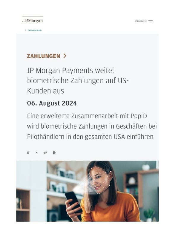 JP Morgan Payments führt biometrische Zahlungen in den USA ein