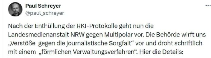 Medienaufsicht geht gegen Veröffentlicher der RKI-Protokolle vorDie Landesansta...
