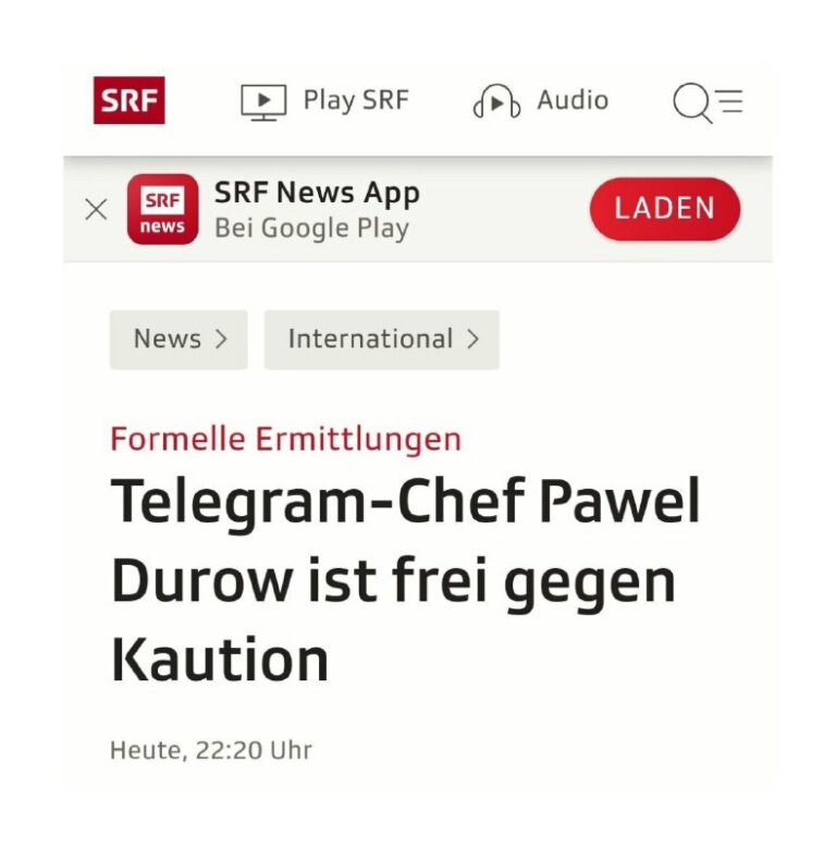 Telegram-Chef Pawel Durow frei gegen Kaution