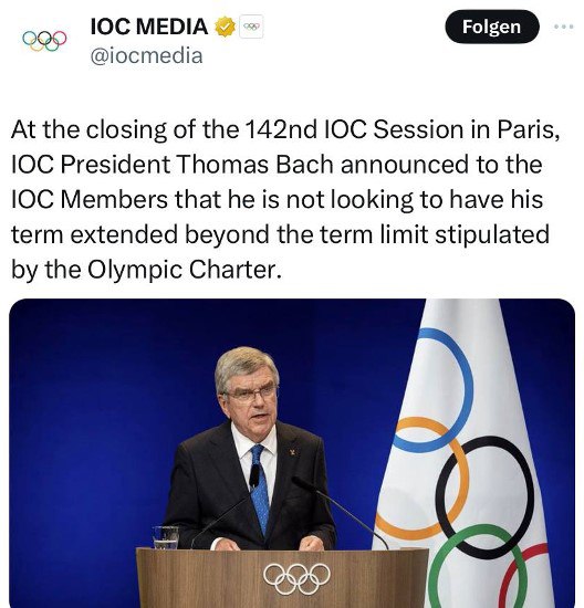 Thomas Bach strebt keine Verlängerung seiner Amtszeit als IOC-Chef an