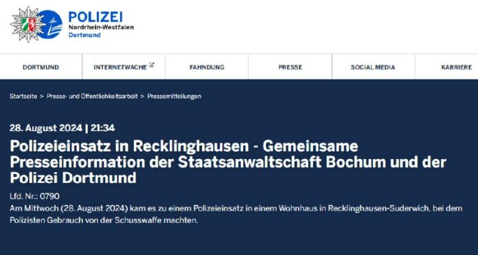 Polizei erschießt mit Messer bewaffneten Randalierer in RecklinghausenEin mit ei...