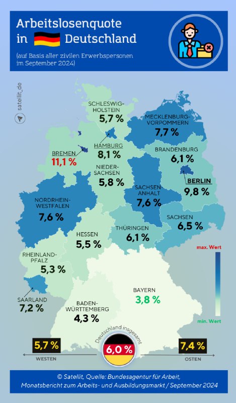 Arbeitslosenquote in Deutschland steigt auf 6,0%