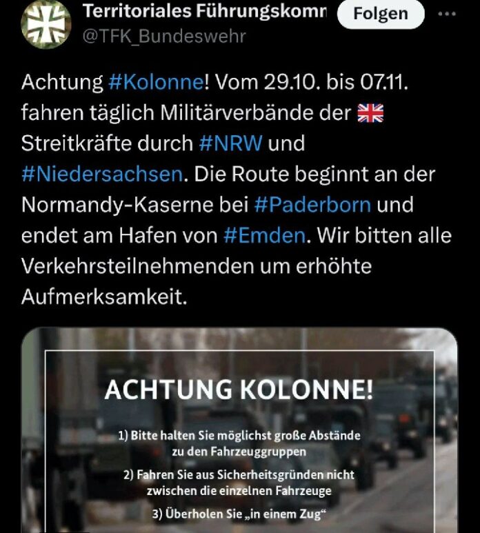 Konvois britischer Streitkräfte in NRW und Niedersachsen erwartetMehrere große M...