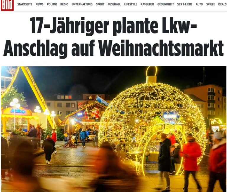 17-Jähriger soll Lkw-Anschlag auf Weihnachtsmarkt in Schleswig-Holstein geplant…