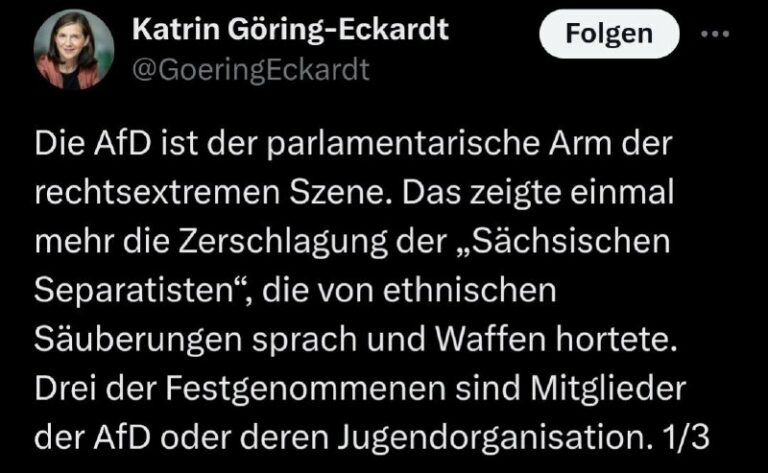 Göring-Eckardt will AfD verbieten lassen – und unterstützt entsprechenden Antrag…