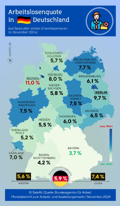 Arbeitslosenquote in Deutschland steigtDie Arbeitslosenquote auf Basis aller zi…