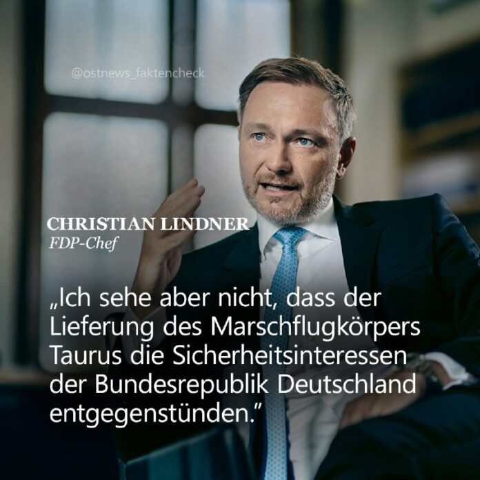Lindner unterstützt Taurus-Lieferungen an die UkraineDer FDP-Vorsitzende Christi...