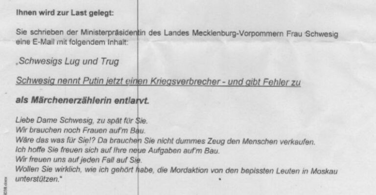 Mann nach vermeintlicher Beleidigung von Manuela Schwesig in HaftFür einen Mann …