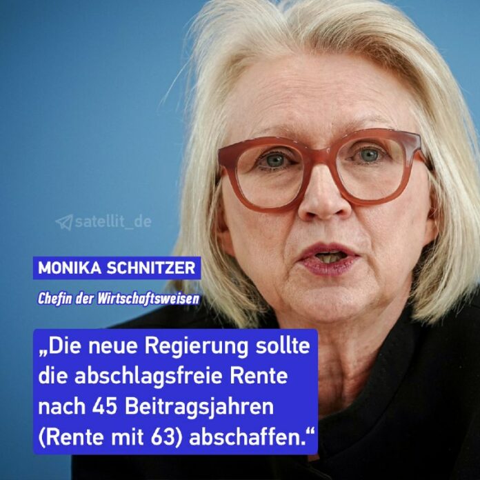 Wirtschaftsweise Schnitzer plädiert für Abschaffung der Rente mit 63Die Chefin d...