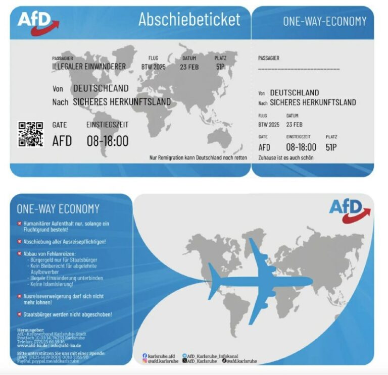 AfD-Flyer in Form von „Abschiebetickets“ sorgen für AufregungDie Partei Die Link…