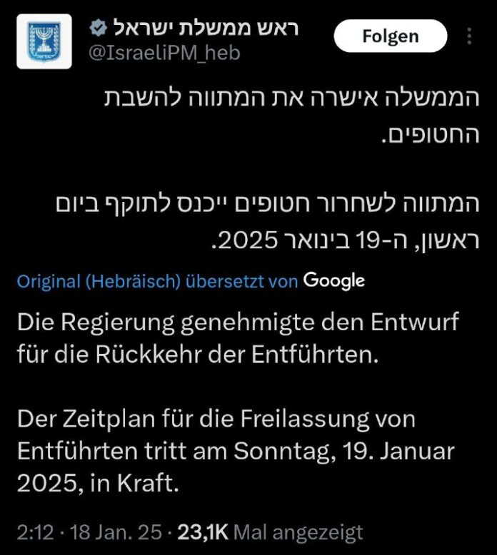 Waffenruhe in Gaza: Israelische Regierung stimmt Abkommen zu Das Waffenstillstan...