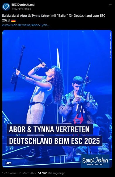 Österreichisches Musikduo vertritt Deutschland bei #ESC Das österreichische Duo …