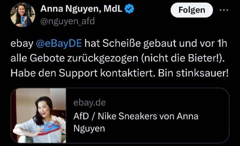 AfD-Politikerin versteigert Schuh mit Parteilogo für wohltätigen Zweck – und wir…