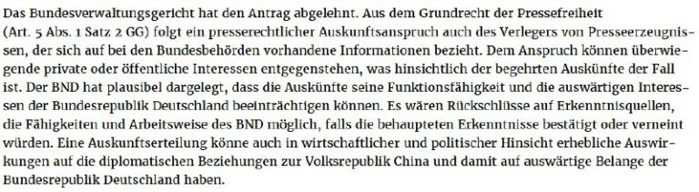 BND muss keine Informationen zu Corona-Pandemie an Medien weitergebenDer Bundesn…