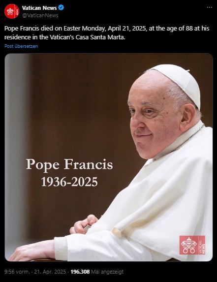 Papst Franziskus ist totPapst Franziskus ist am Montag gestorben, teilte der Vat…