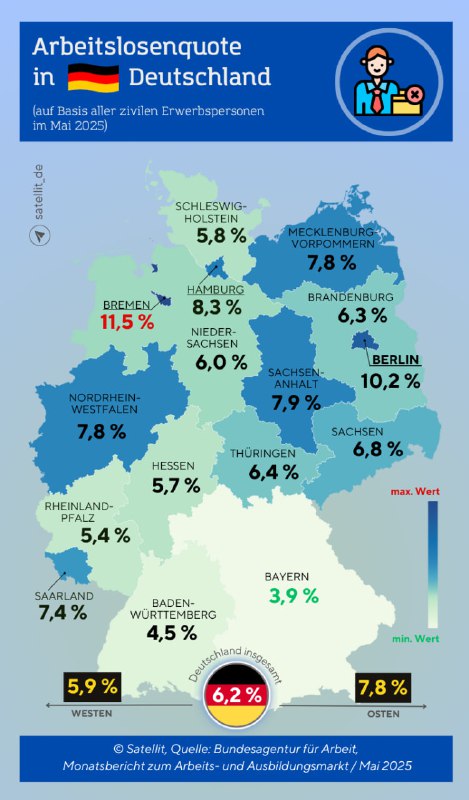 Arbeitslosenquote in Deutschland steigt im Jahresvergleich Die Arbeitslosenquote…