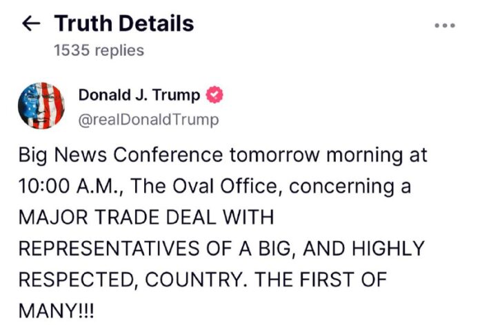 Berichte: Trump verkündet heute Handelsabkommen mit Großbritannien US-Präsident ...