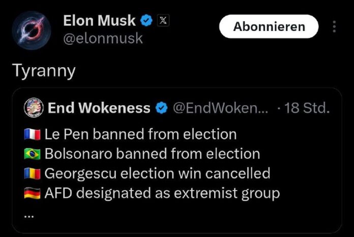 Musk kritisiert hartes Vorgehen gegen rechte Politiker Der Tech-Milliardär Elon ...