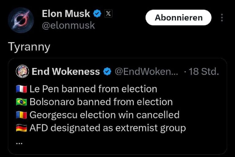 Musk kritisiert hartes Vorgehen gegen rechte Politiker Der Tech-Milliardär Elon …