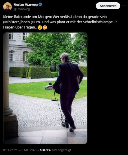 Mutmaßliches Foto von Habeck und Designerlampe geht viralEin Bild, das den Ex-Bu…