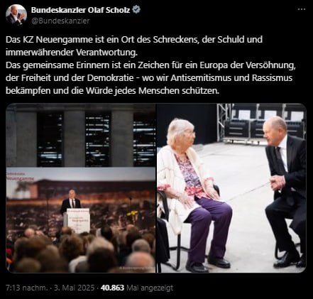 Scholz warnt vor Einfluss von Extremisten in EuropaBei der Gedenkfeier zum 80. J…