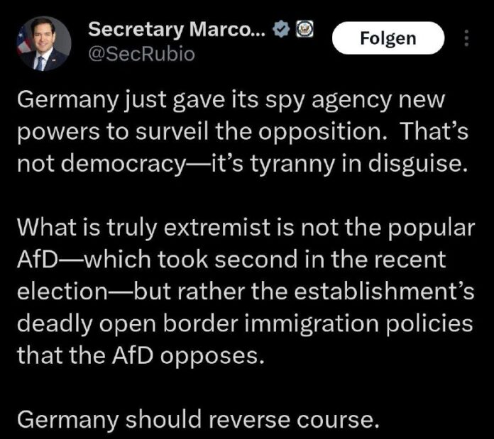 US-Außenminister stellt sich auf die Seite der AfD —Bundesregierung kontert Nach...