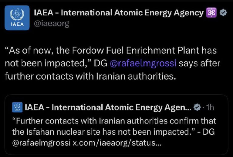 BREAKING – IAEA: Irans wichtigste Uran-Anreicherungsanlage *nicht* getroffenDie…