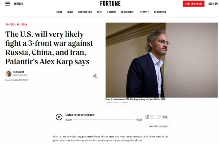 Palantir-Chef prophezeite im August 2024 einen Drei-Fronten-Krieg – jetzt ist e…