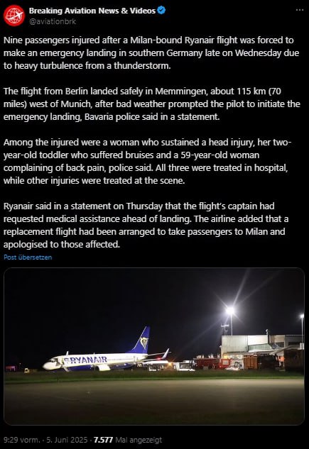 Ryanair-Flieger muss außerplanmäßig in Bayern landen – Verletzte wegen Turbulenz...
